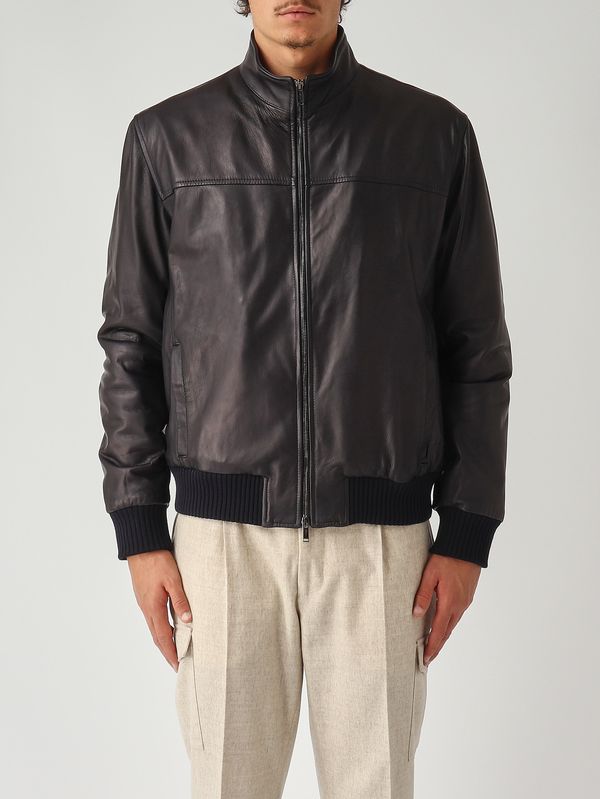 1. Veste bombardier en cuir pour homme Bleu Volfagli kantamerica