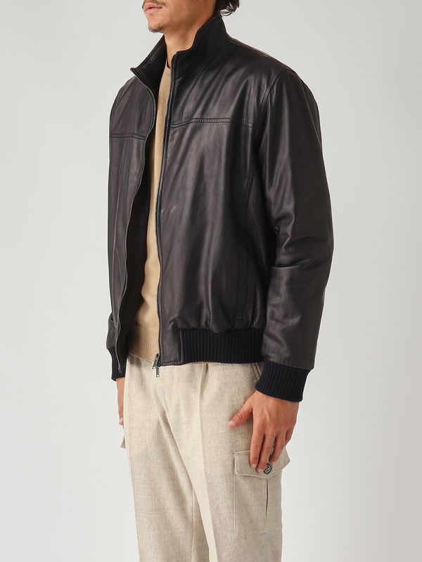 3. Veste bombardier en cuir pour homme Bleu Volfagli kantamerica