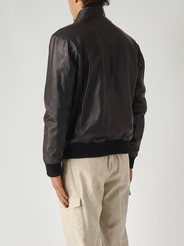 4. Veste bombardier en cuir pour homme Bleu Volfagli kantamerica