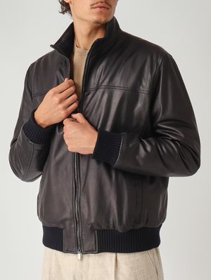 5. Veste bombardier en cuir pour homme Bleu