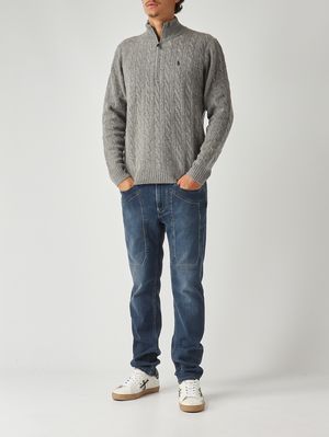 2. Jersey de hombre de lana y cachemir con cuello subido Gris jaspeado