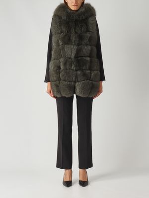 Pavone long fox fur vest for women Dark green Nenette