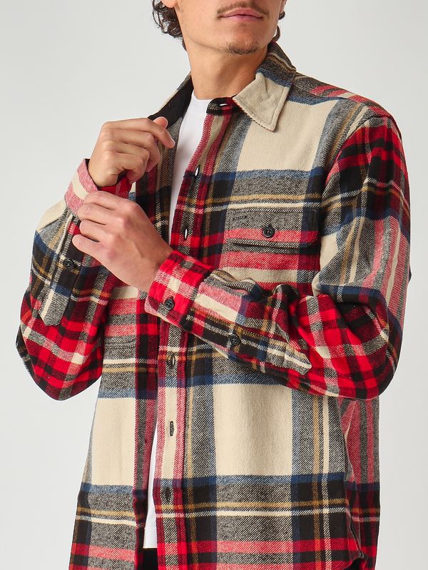 5. Classic-fit cotton flannel shirt for men Cream-Red Polo Ralph Lauren 710981126