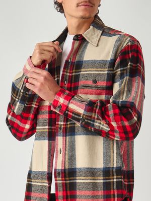 5. Classic-fit cotton flannel shirt for men Cream-Red
