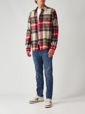 2. Classic-fit cotton flannel shirt for men Cream-Red
