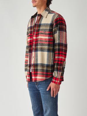 3. Classic-fit cotton flannel shirt for men Cream-Red