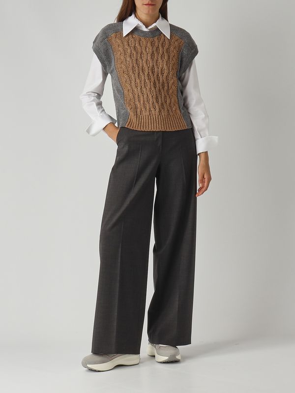 2. Gilet donna in misto lana e cashmere Grigio-Cammello Nenette mikol