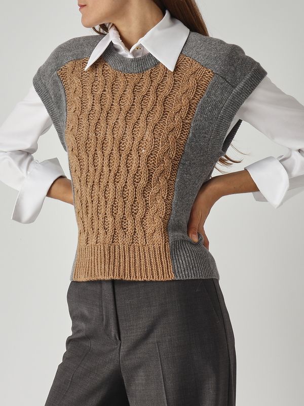 5. Gilet donna in misto lana e cashmere Grigio-Cammello Nenette mikol