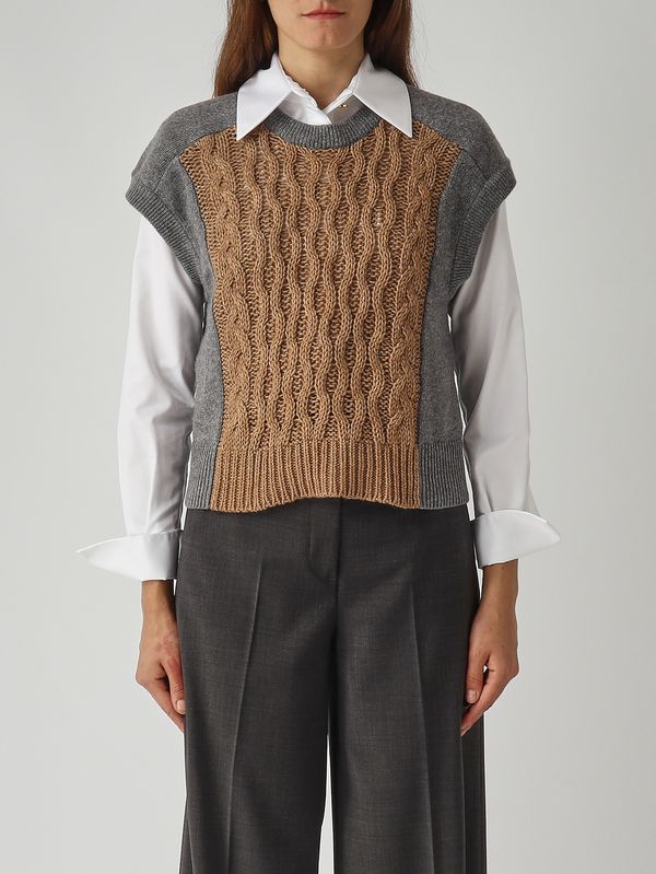 1. Gilet donna in misto lana e cashmere Grigio-Cammello Nenette mikol