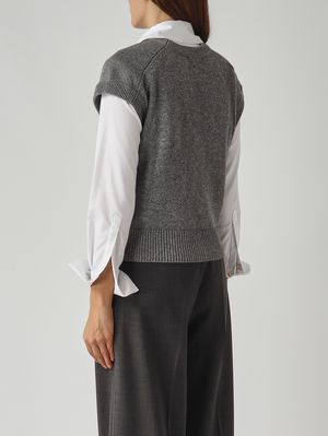 4. Gilet donna in misto lana e cashmere Grigio-Cammello