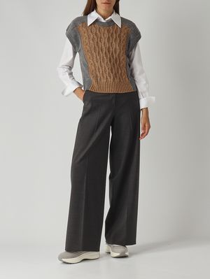 2. Gilet donna in misto lana e cashmere Grigio-Cammello