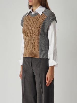 3. Gilet donna in misto lana e cashmere Grigio-Cammello