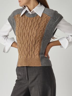 5. Gilet donna in misto lana e cashmere Grigio-Cammello