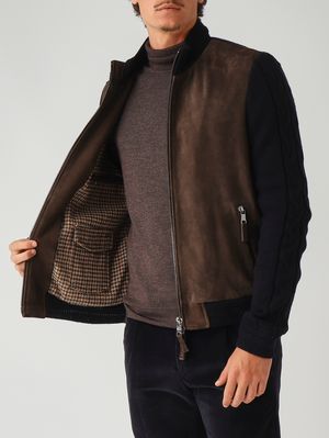 1. Veste en cuir pour homme Marron-Bleu