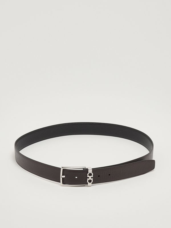 2. Men's Gancini leather belt Black-Dark Brown Ferragamo 67a037