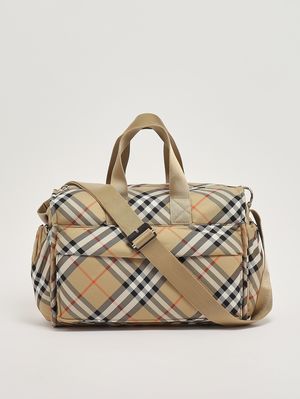 3. Wickeltasche im Bowling-Stil aus Nylon Beige kariert