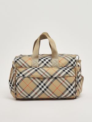 1. Wickeltasche im Bowling-Stil aus Nylon Beige kariert