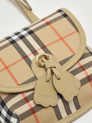 5. Mädchentasche Alice aus Baumwolle und Leder Beige kariert