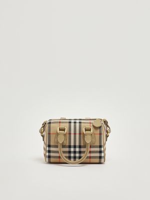 1. Girls' Bowling Bag in cotton and leather Beige Check