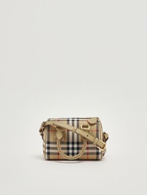 3. Girls' Bowling Bag in cotton and leather Beige Check