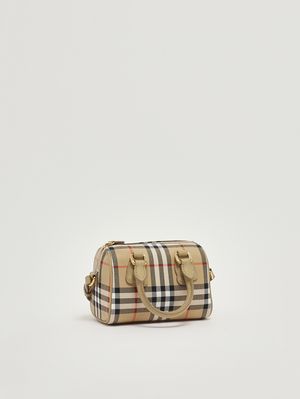 2. Girls' Bowling Bag in cotton and leather Beige Check