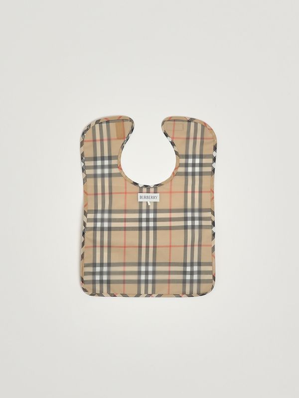 2. Newborn bib in coated cotton Beige Check Burberry 8120523