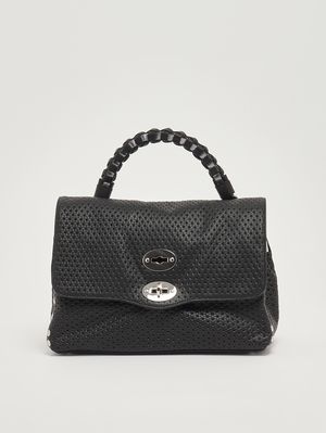 1. Damenhandtasche Postina Casa Venissa S aus gelasertem Leder Black Neros