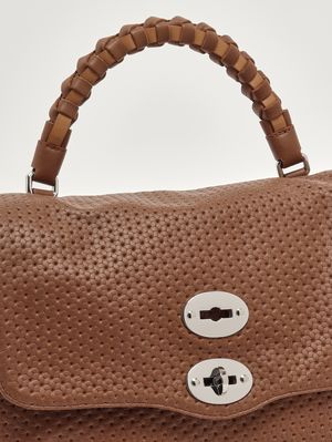 6. Damenhandtasche Postina Casa Venissa S aus gelasertem Leder Brown Lion