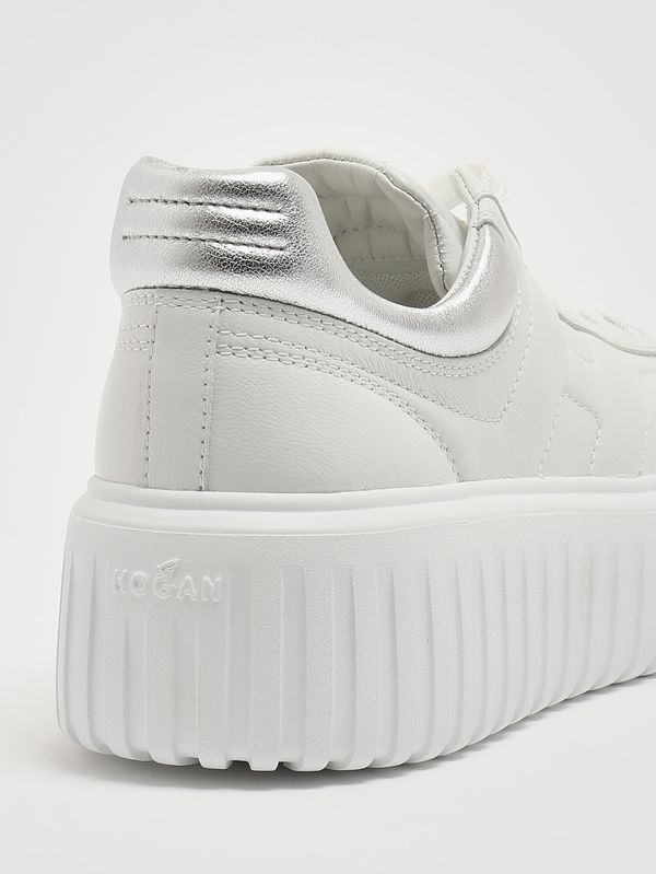 5. Damen-Sneaker H Stripes aus Leder Weiß-Silber Hogan hxw6450fc60ku0