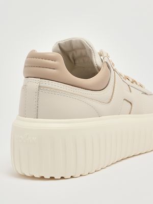 5. Zapatillas de mujer H Stripes de piel Mantequilla-Avellana