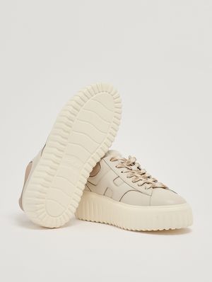 4. Zapatillas de mujer H Stripes de piel Mantequilla-Avellana