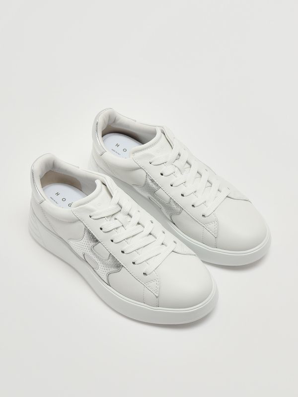 2. Zapatillas de mujer H Rebel H562 de piel Blanco-Plateado Hogan hxw5620dn6pncs