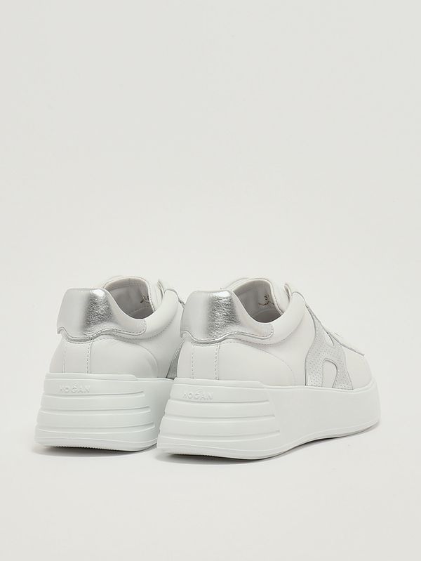 3. Zapatillas de mujer H Rebel H562 de piel Blanco-Plateado Hogan hxw5620dn6pncs