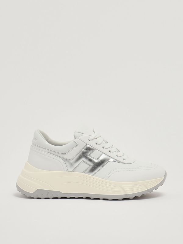 1. Zapatillas de mujer H669 Hi-Fi de piel Blanco-Plateado Hogan hxw6690fr30u7i