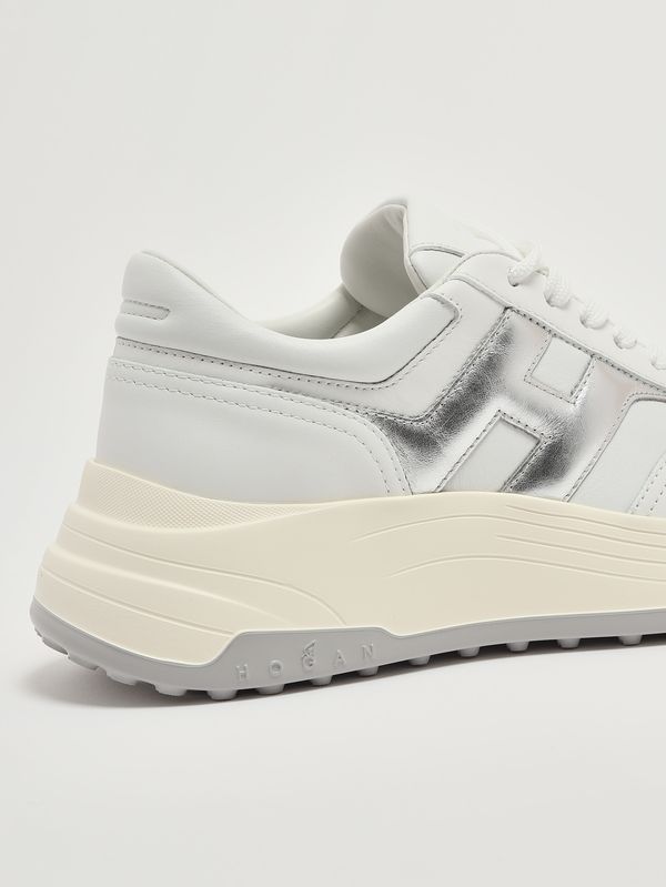 5. Zapatillas de mujer H669 Hi-Fi de piel Blanco-Plateado Hogan hxw6690fr30u7i