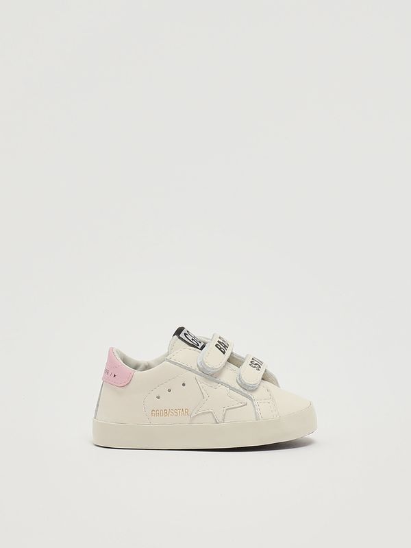 Sneaker für Neugeborene Baby School aus Leder Weiß-Rosa Golden Goose