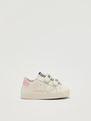 1. Newborn Baby School leather sneakers White-Pink