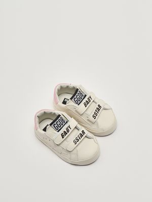 3. Newborn Baby School leather sneakers White-Pink
