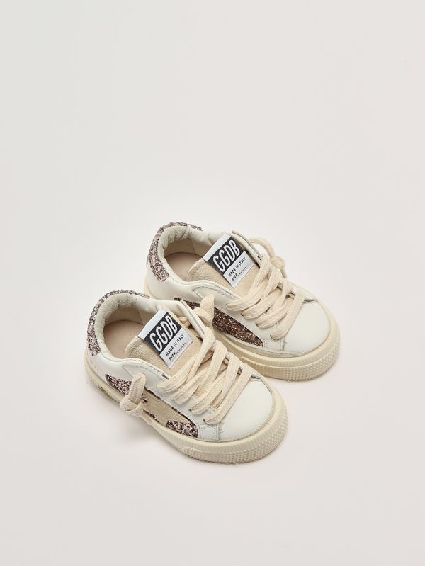 2. Baby-Sneaker May aus Leder und Glitzer Weiß-Rosa Golden Goose gjf00715f005321