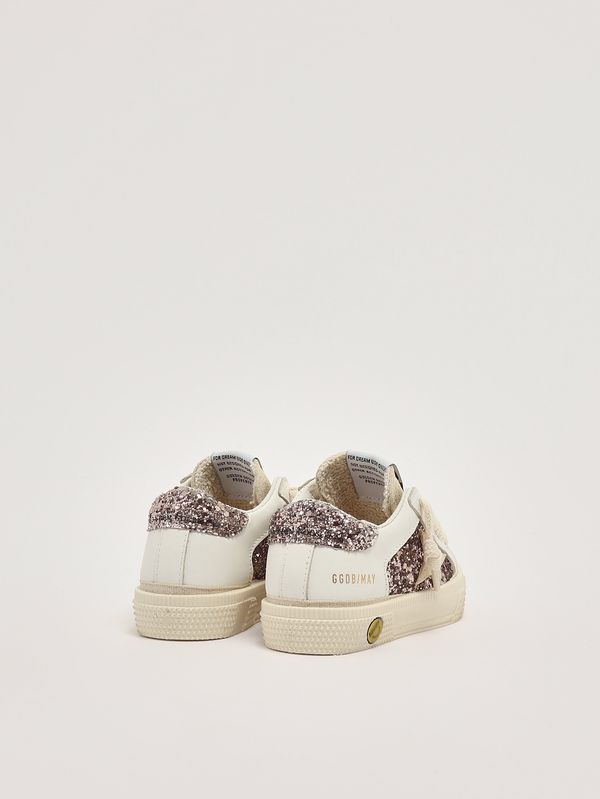 3. Baby-Sneaker May aus Leder und Glitzer Weiß-Rosa Golden Goose gjf00715f005321