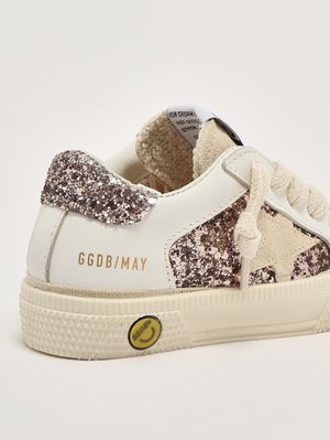 5. Baby-Sneaker May aus Leder und Glitzer Weiß-Rosa