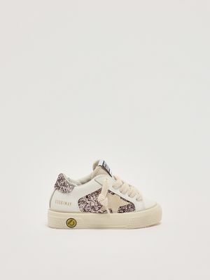 1. Baby-Sneaker May aus Leder und Glitzer Weiß-Rosa