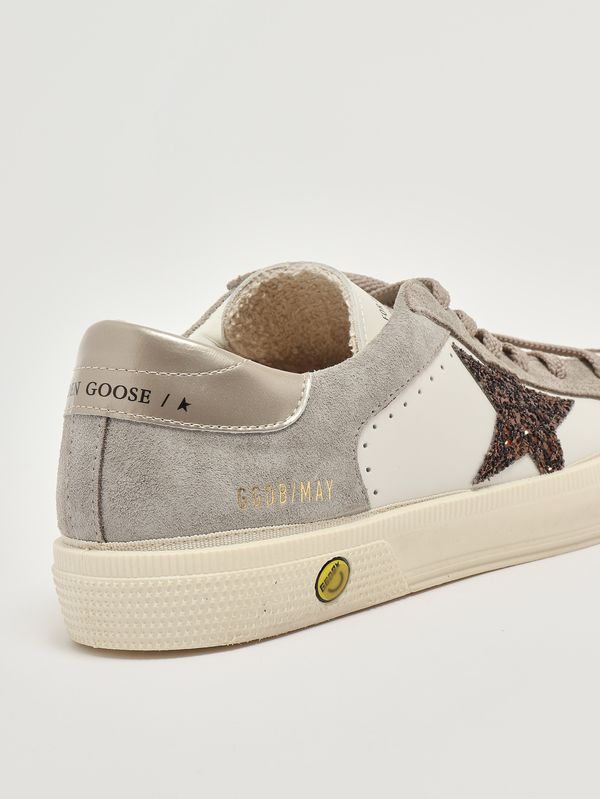 5. Sneakers bambina May in pelle liscia e suede Bianco-Taupe-Beige Golden Goose gtf00495f008072