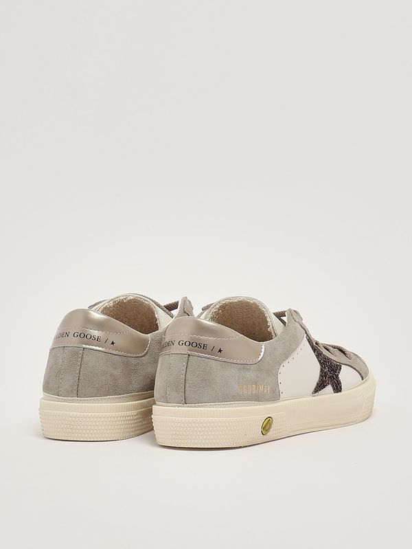 3. Sneakers bambina May in pelle liscia e suede Bianco-Taupe-Beige Golden Goose gtf00495f008072