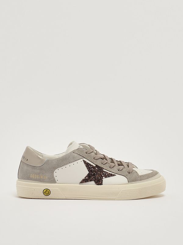 1. Sneakers bambina May in pelle liscia e suede Bianco-Taupe-Beige Golden Goose gtf00495f008072