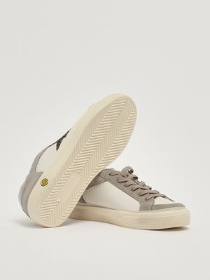 4. Sneakers bambina May in pelle liscia e suede Bianco-Taupe-Beige