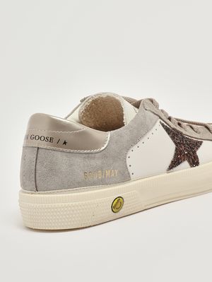 5. Sneakers bambina May in pelle liscia e suede Bianco-Taupe-Beige