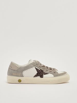 1. Sneakers bambina May in pelle liscia e suede Bianco-Taupe-Beige