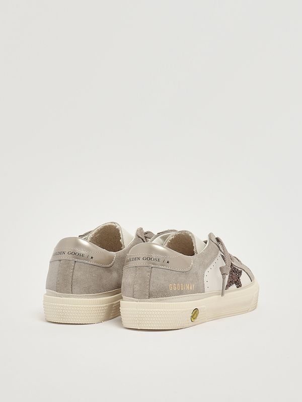 3. Girls' May sneakers in leather and glitter White-Taupe-Beige Golden Goose gyf00495f008072