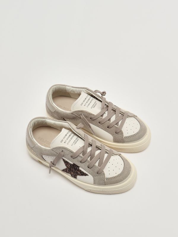 2. Girls' May sneakers in leather and glitter White-Taupe-Beige Golden Goose gyf00495f008072